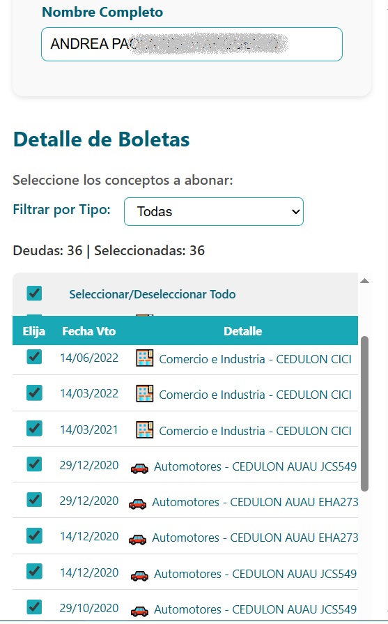 Detalle de boletas